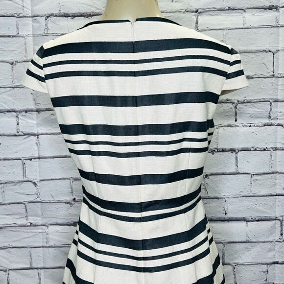 J. Crew Womens Black And Cream Striped Boat Neck Cap Sleeve Midi Sheath Dress - Picture 4 of 9
